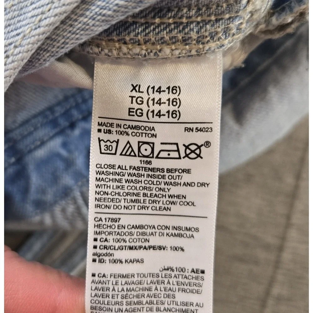 Old Navy Girl's Overall Shorts 100% Cotton‎ Light Wash Adjustable Straps XL